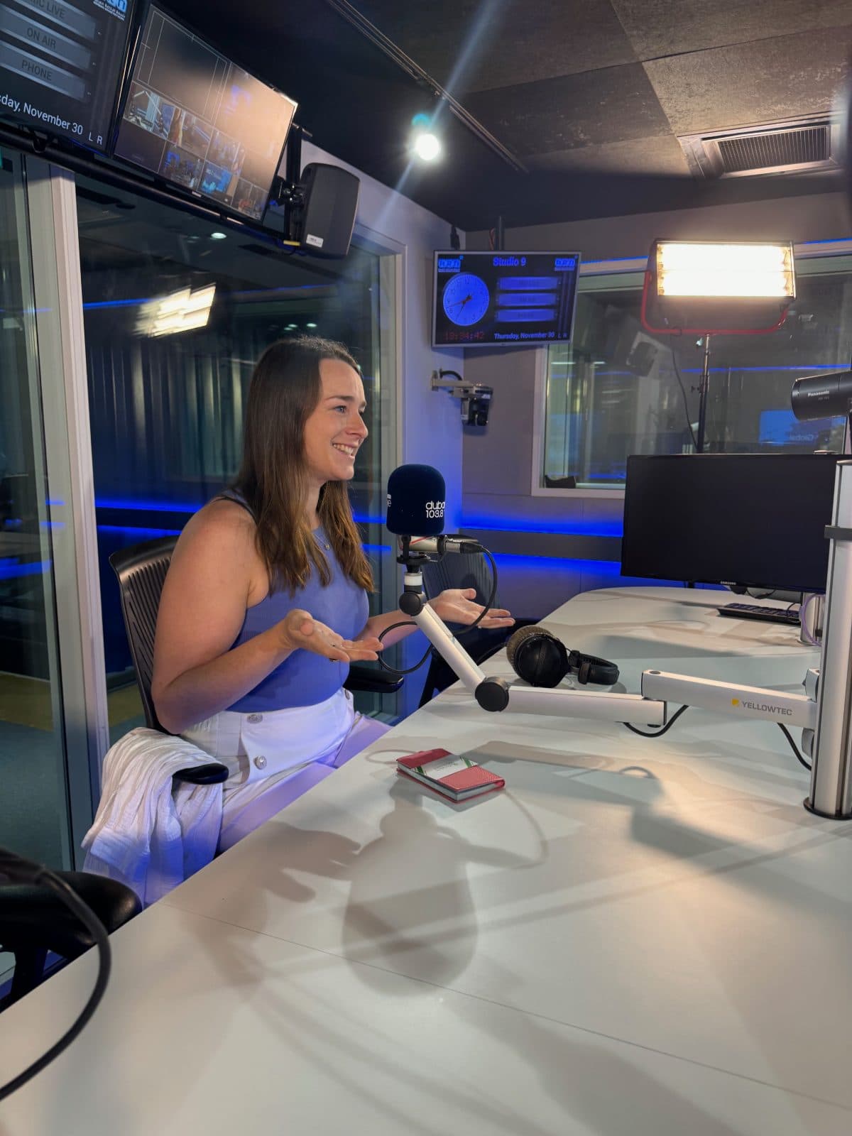 Rachael being interviewed in the Dubai Eye radio studio